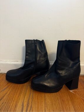 Black Platform Block Heel Ankle Boots - Women